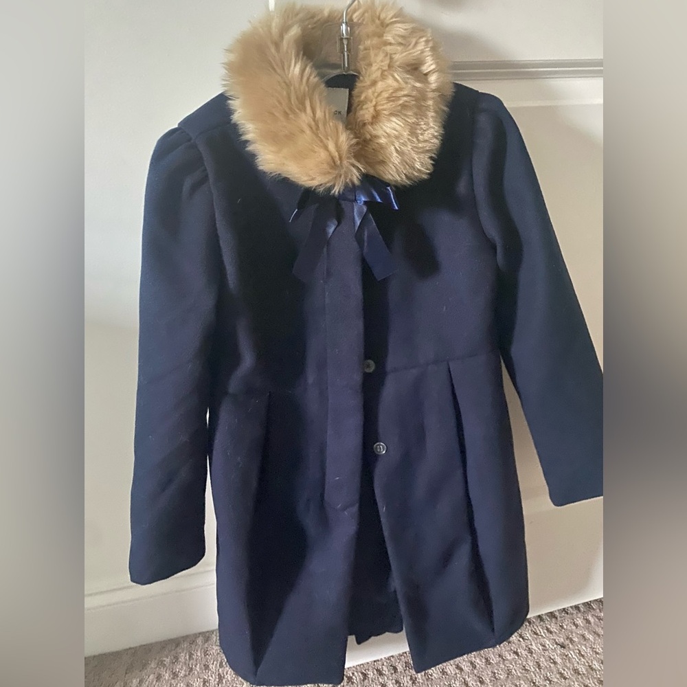 Navy Coat with Faux Fur Collar